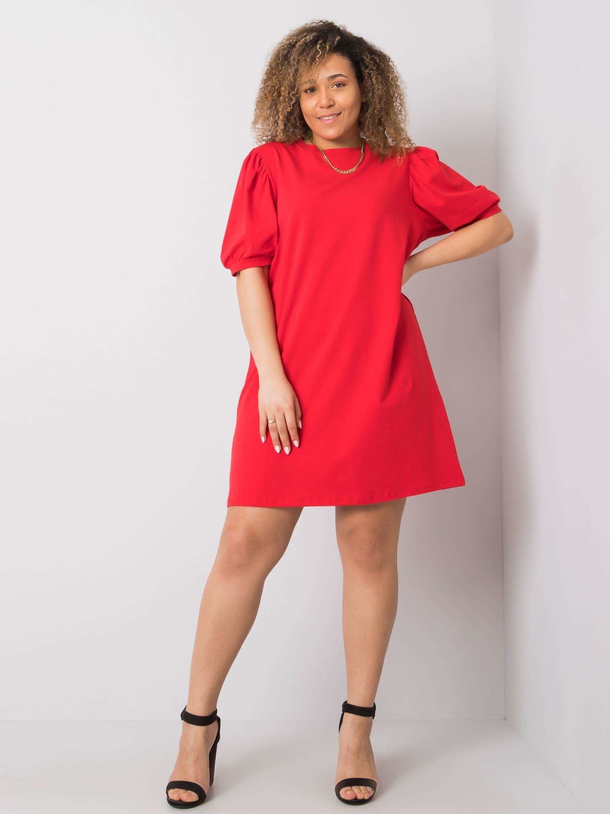 Červené voľnočasové bavlnené plus size šaty - XL