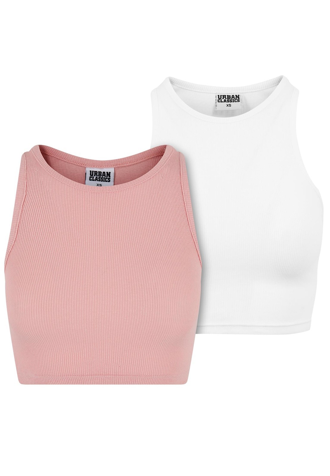 Women's Cropped Rib Top - 2 Pack Pink+White