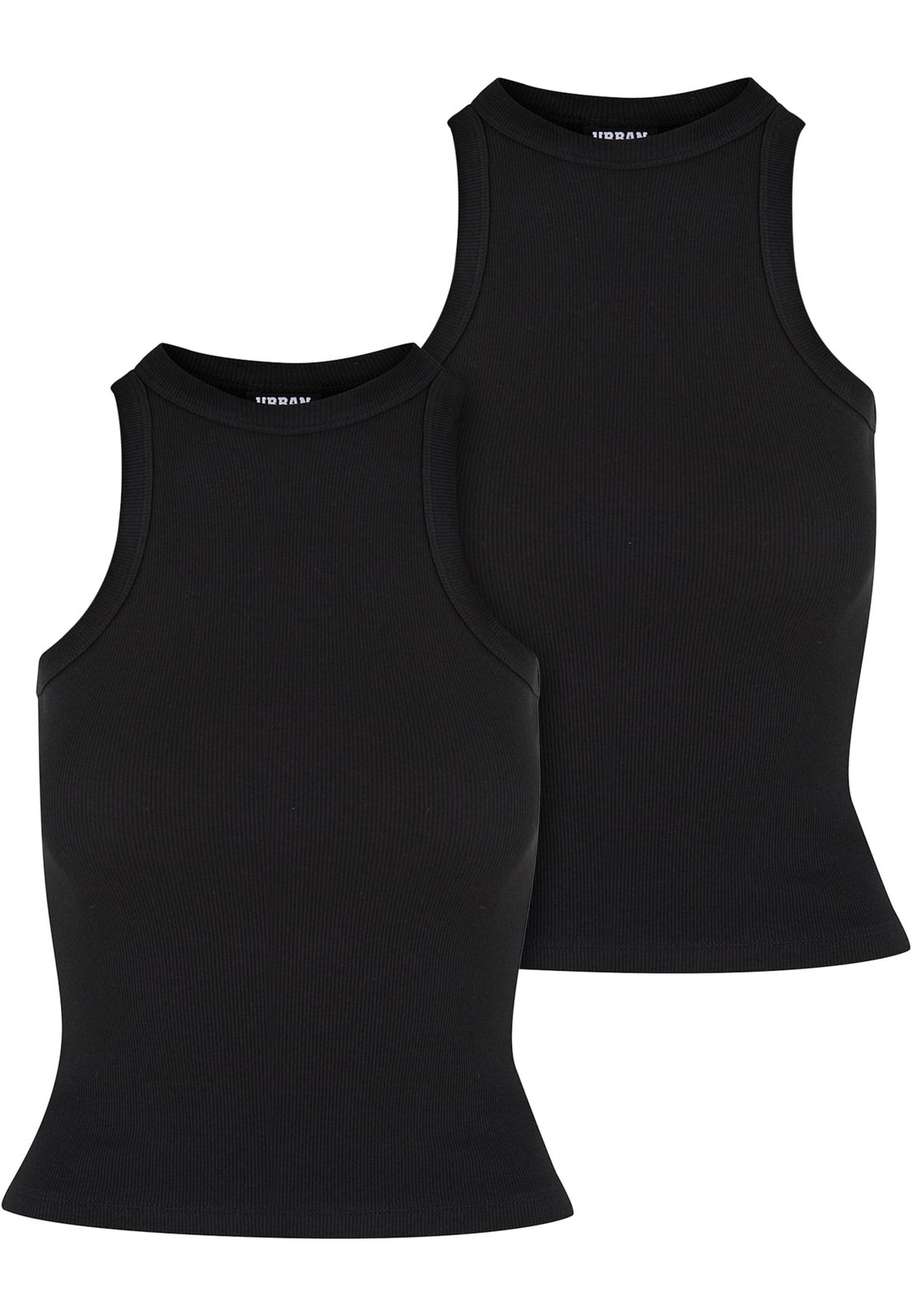 Women's Racer Back Rib Tank Top - 2 Pack Black+Black