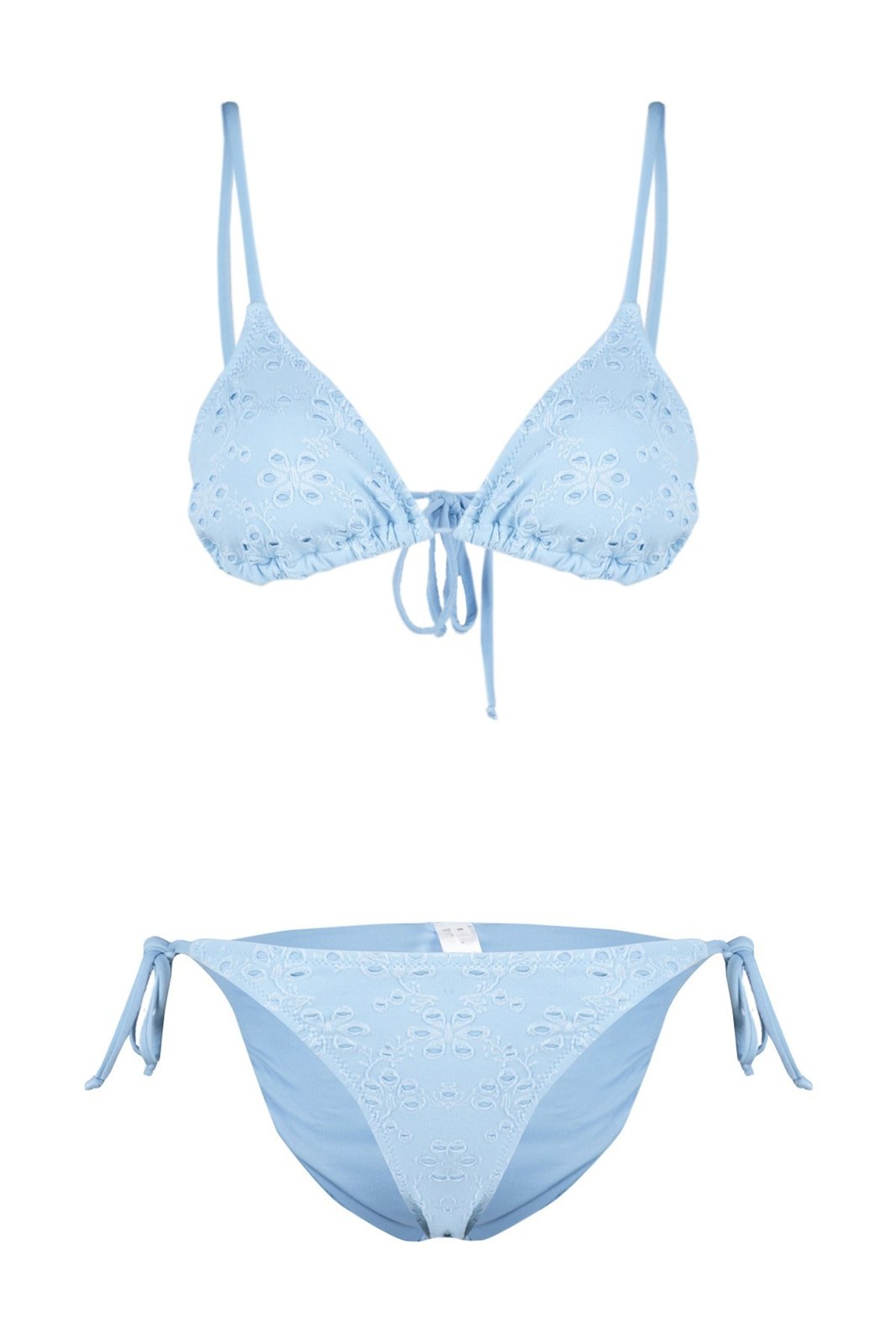 Trendyol Blue Triangle Tie Textured Two-Piece Bikini Set