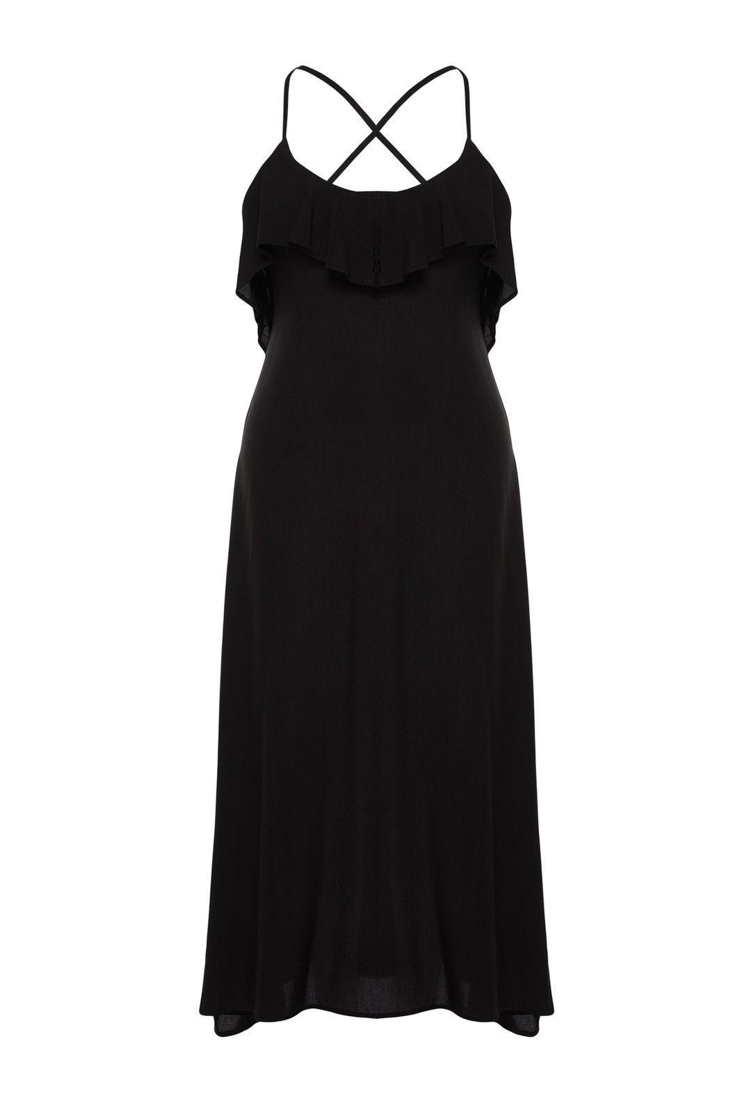 Trendyol Curve Black Long Flounce Beach Dress