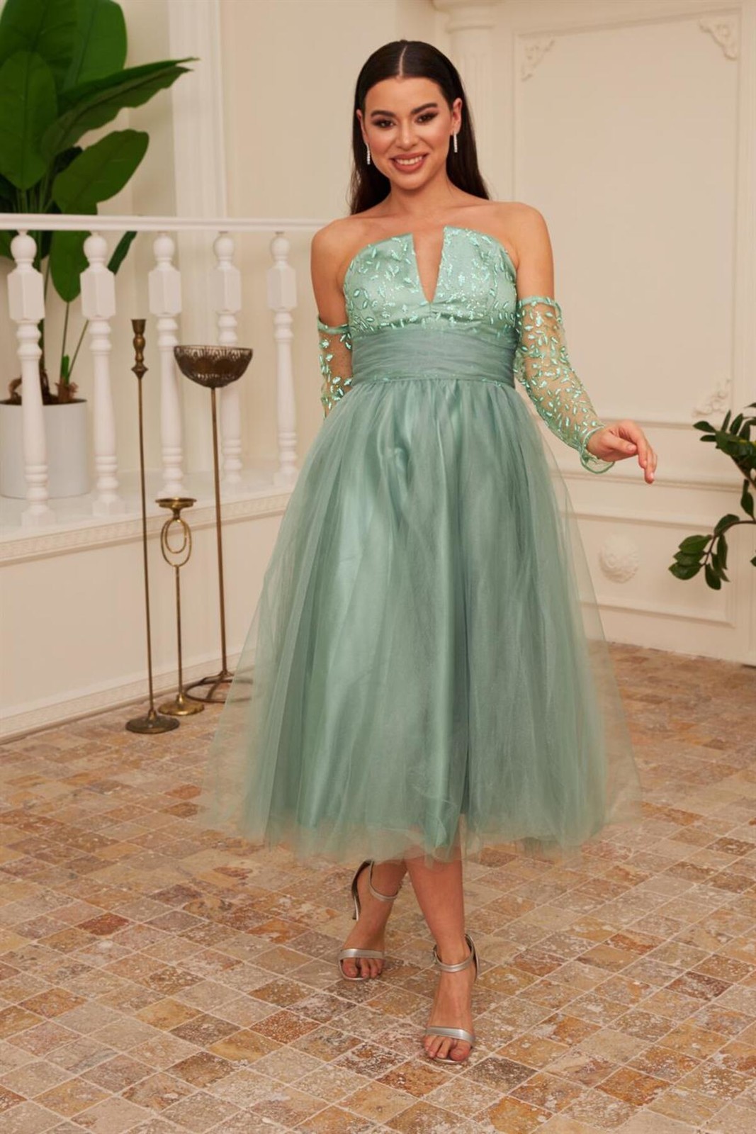Carmen Çağla Tulle Midi Engagement and Promise Dress
