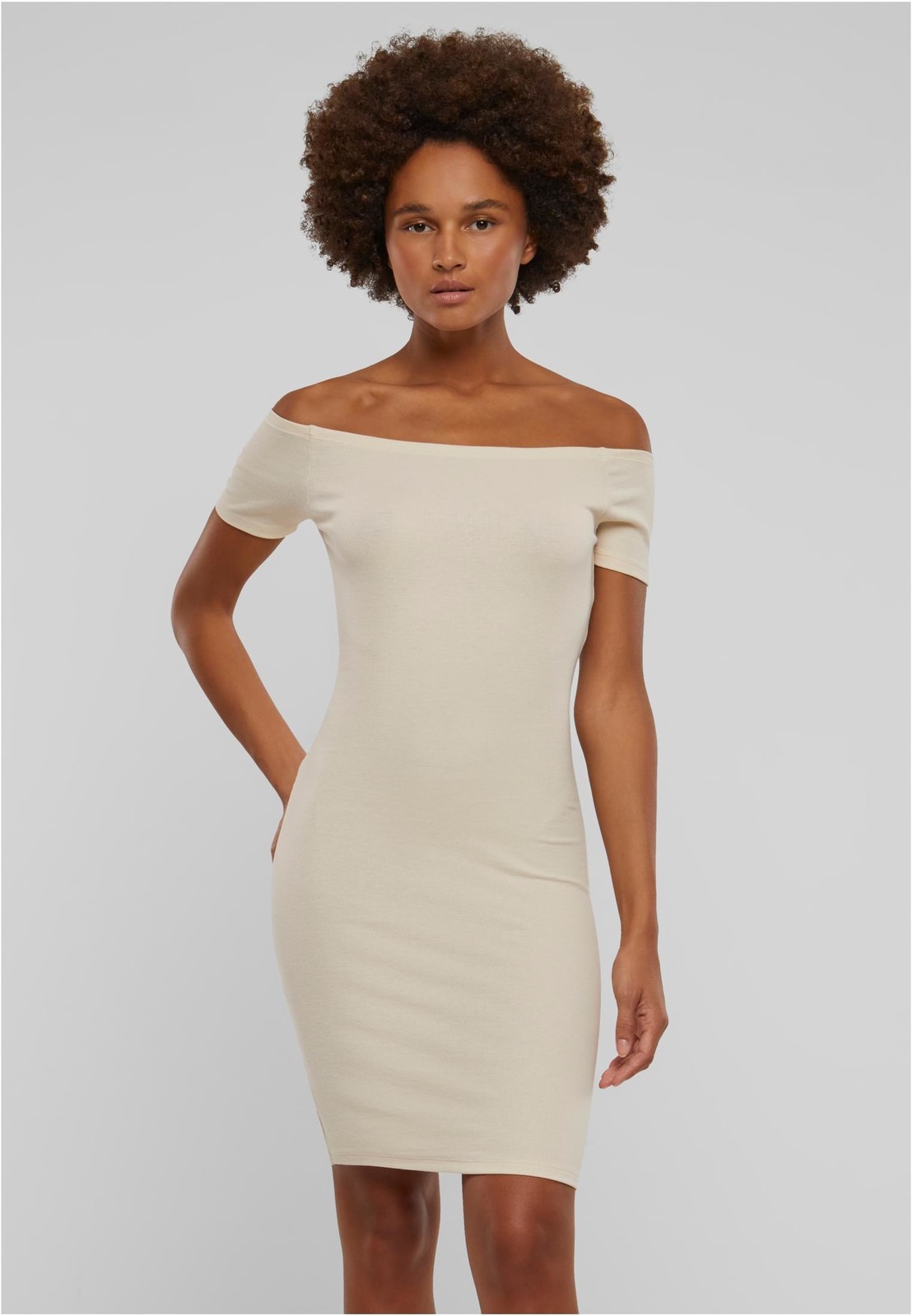 Women's Off Shoulder Rib Dress - Cream