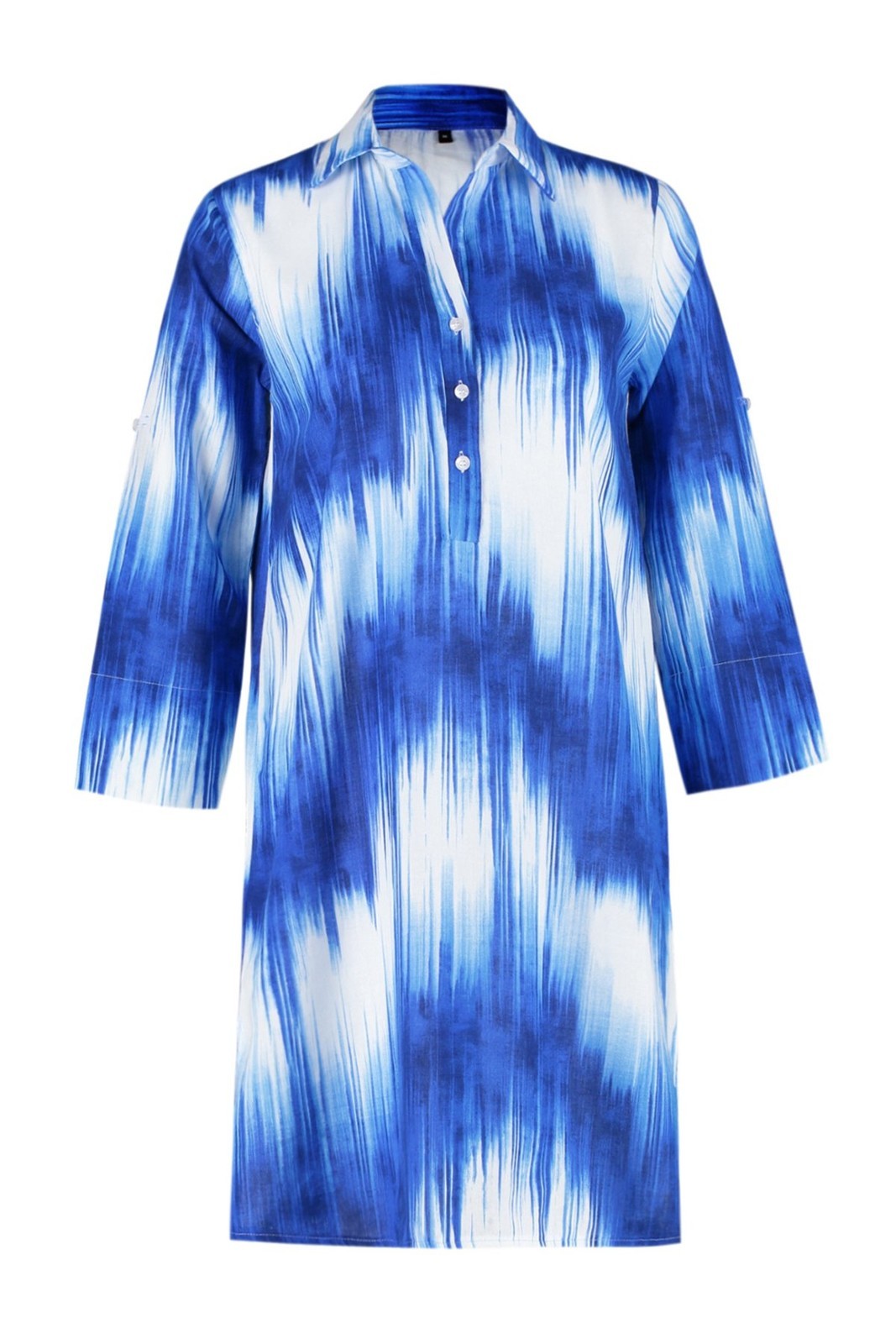 Trendyol Blue Abstract Patterned Belted Midi Woven 100% Cotton Beach Dress with Ribbon Accessories