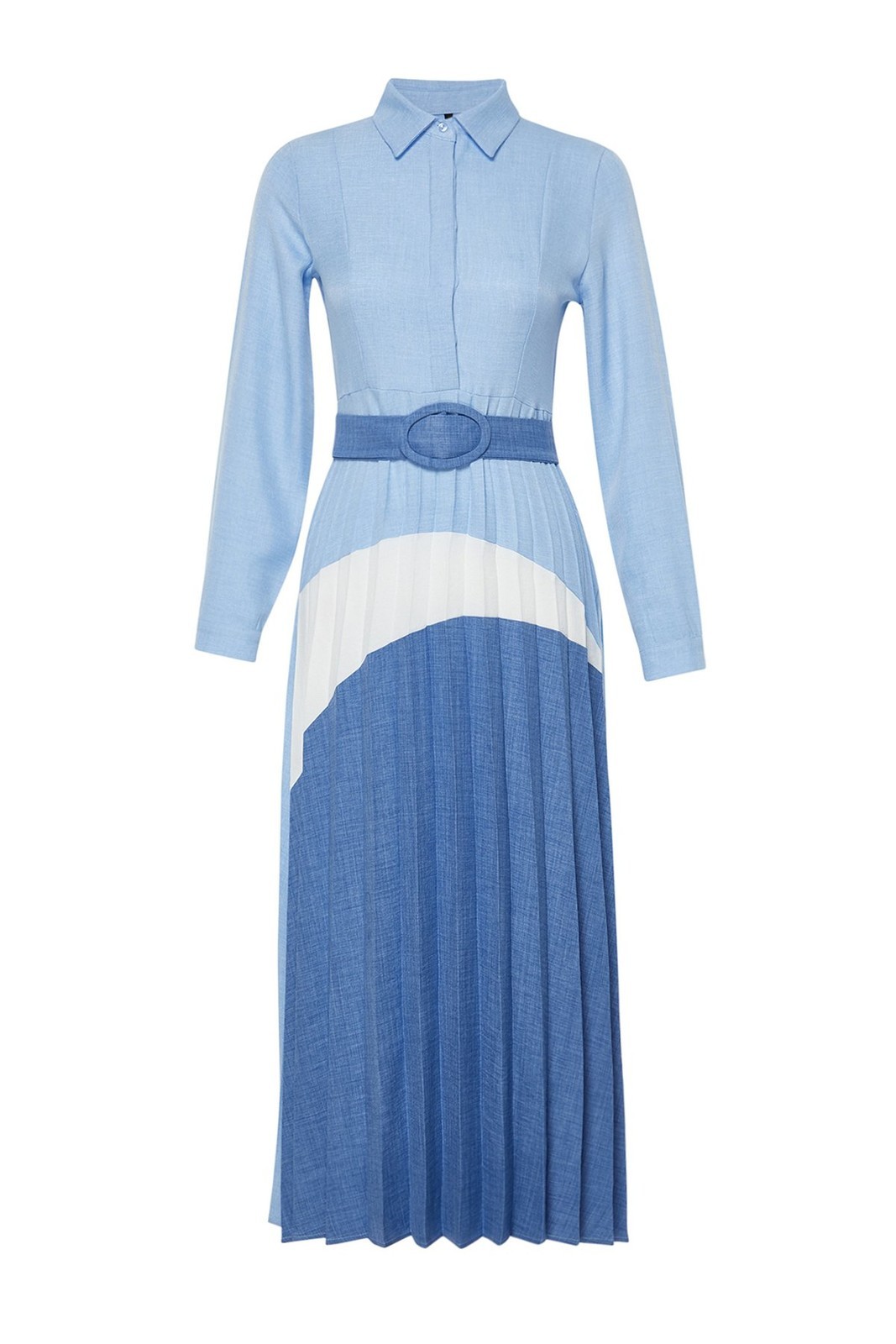 Trendyol Blue Color Blocked Woven Shirt Dress