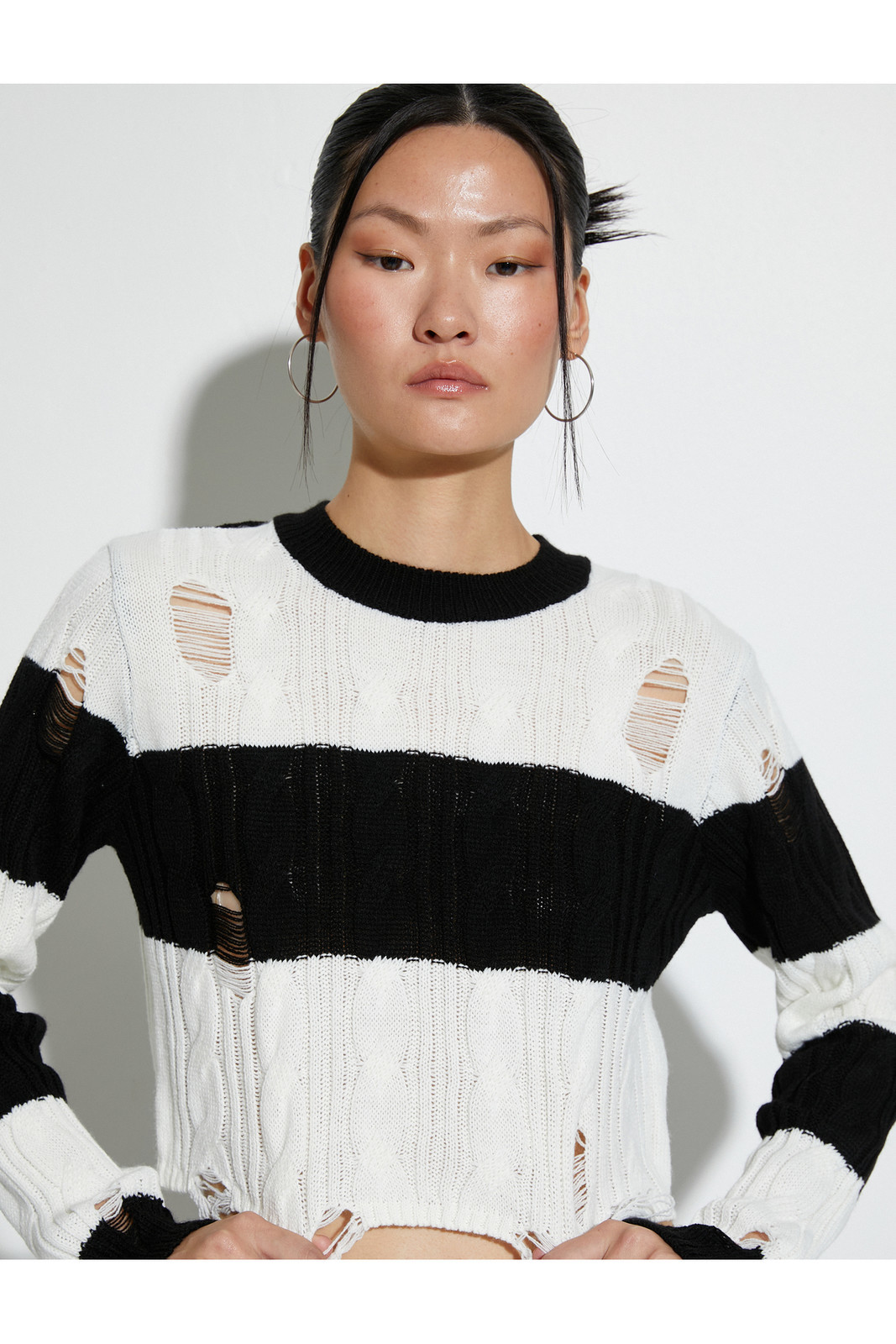Koton Crop Openwork Sweater Long Sleeve