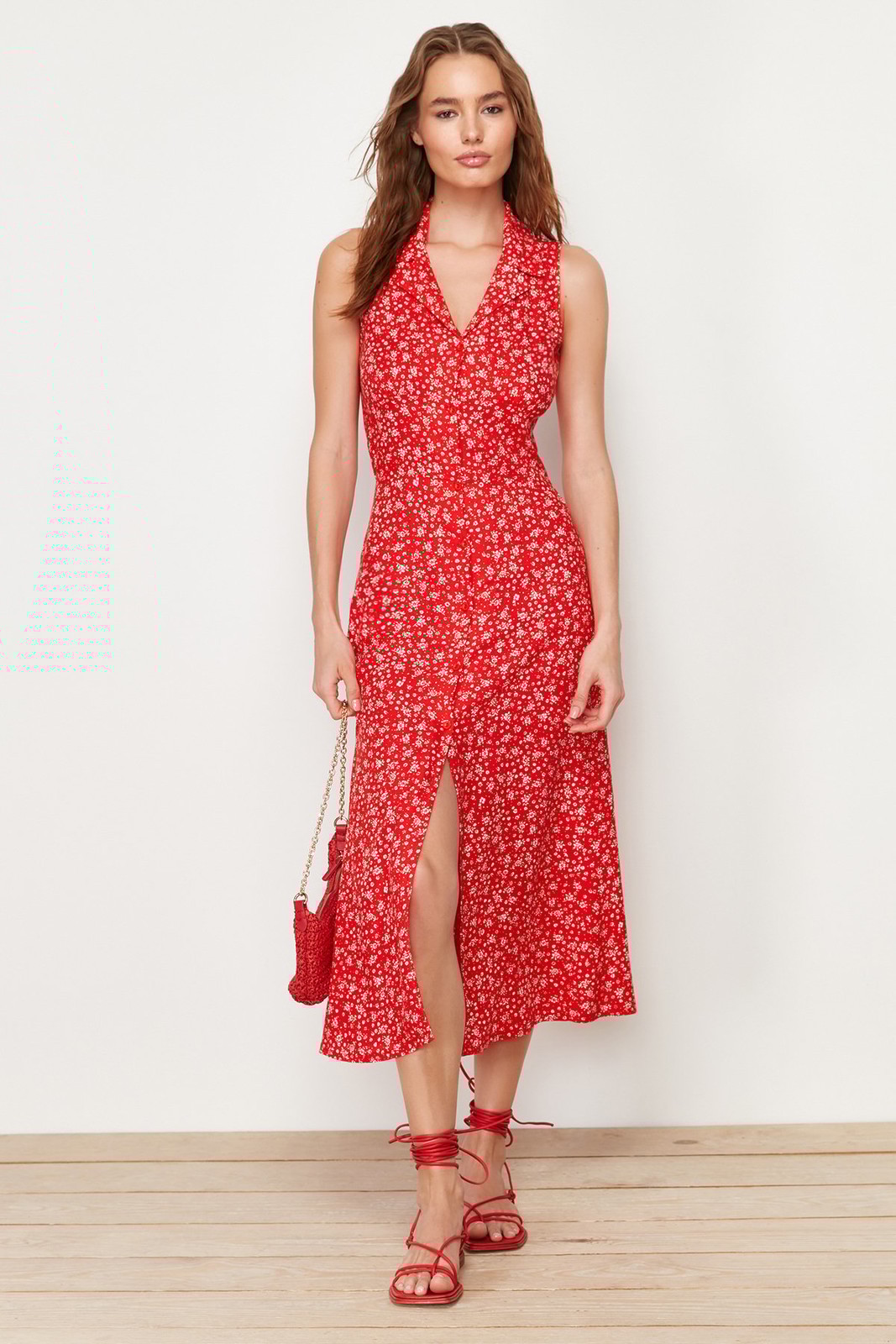 Trendyol Red Woven Woven Midi Dress