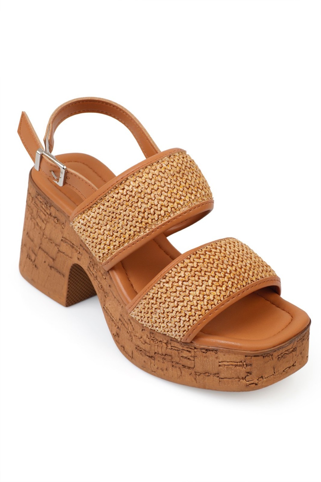 Capone Outfitters Women's Cork Platform Sold Straw Double Strap Women Slippers