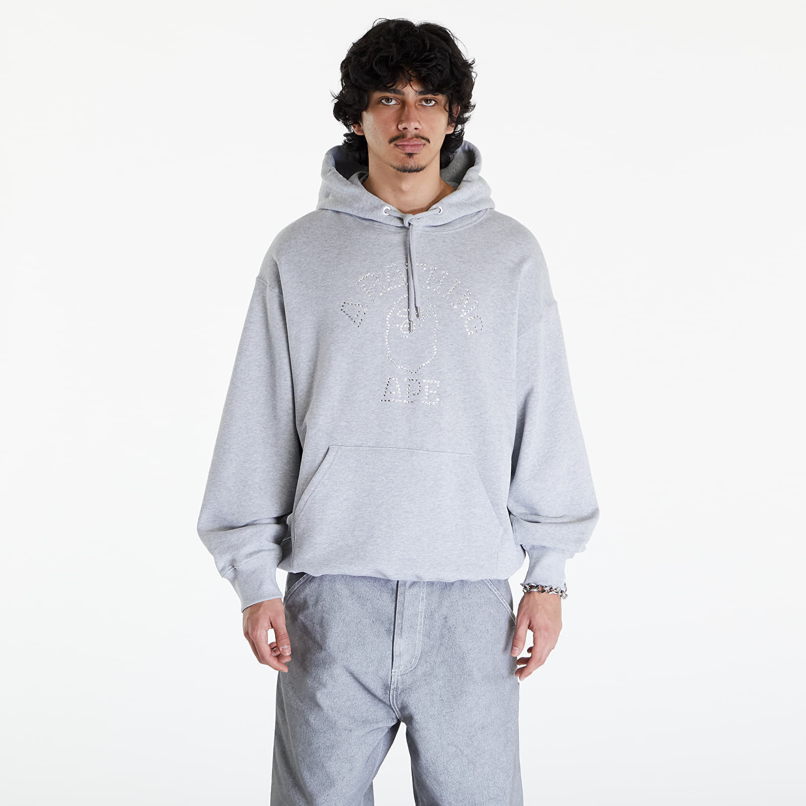 A BATHING APE Rhinestone College Pullover Hoodie Gray