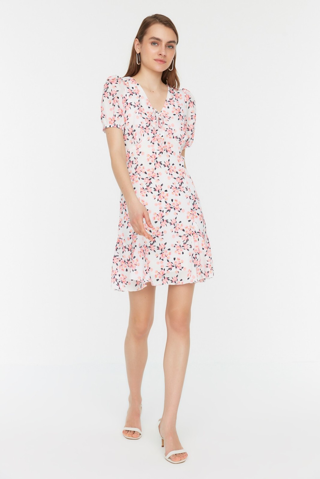Trendyol Ecru Floral Pattern Woven Dress