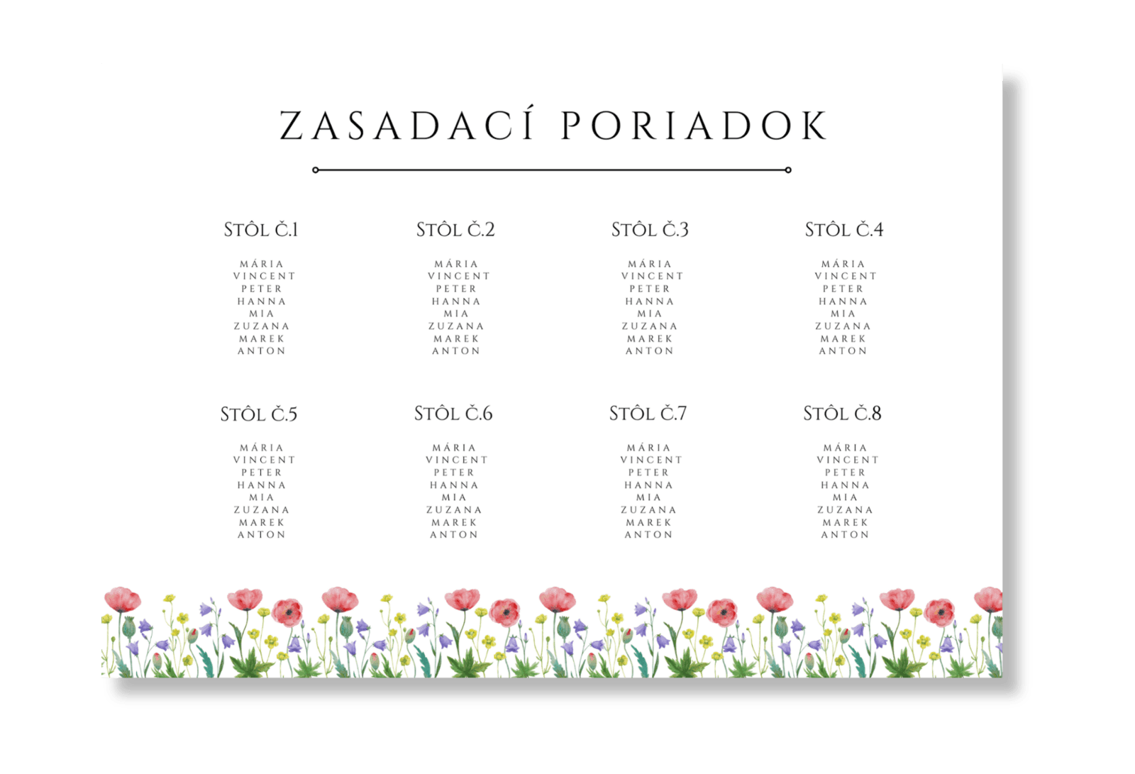 Personal Zasadací poriadok - Lúčne kvety