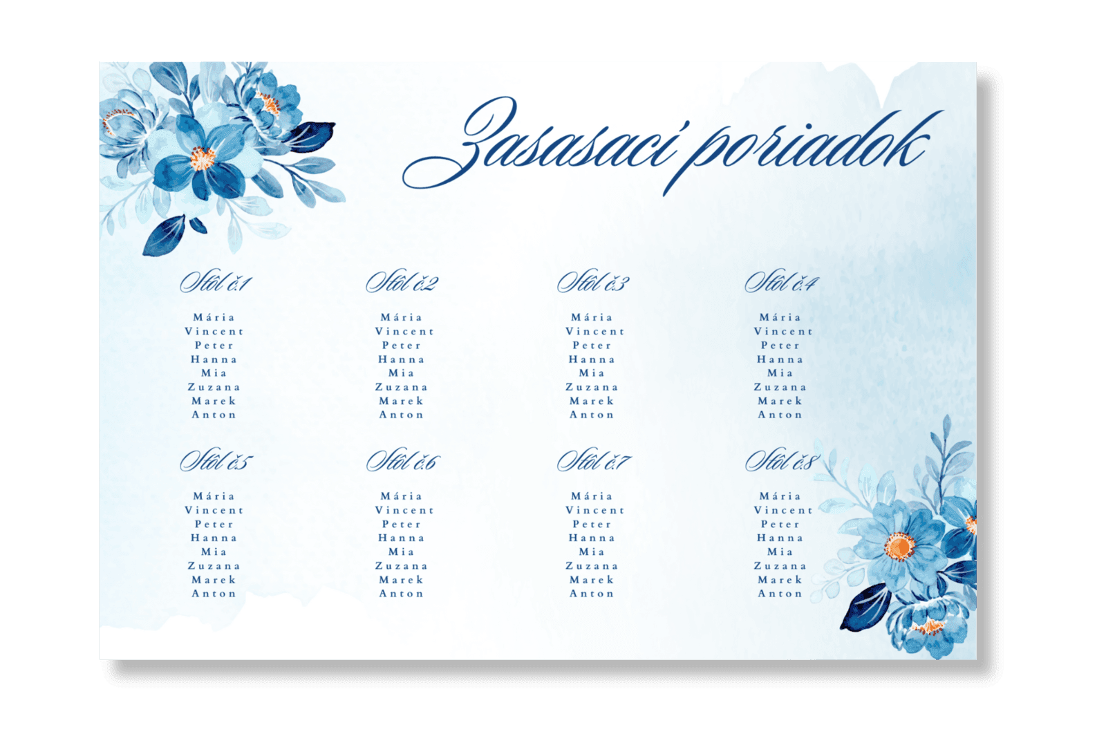 Personal Zasadací poriadok - Modré kvetiny