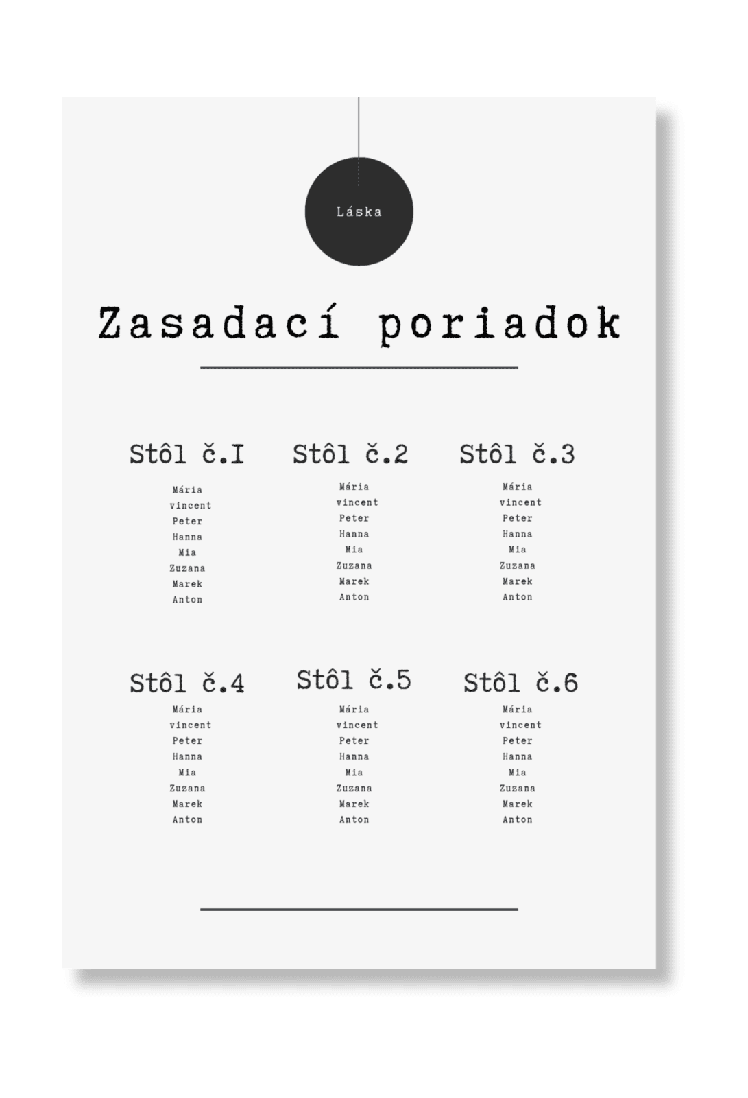Personal Zasadací poriadok - Minimalism Láska