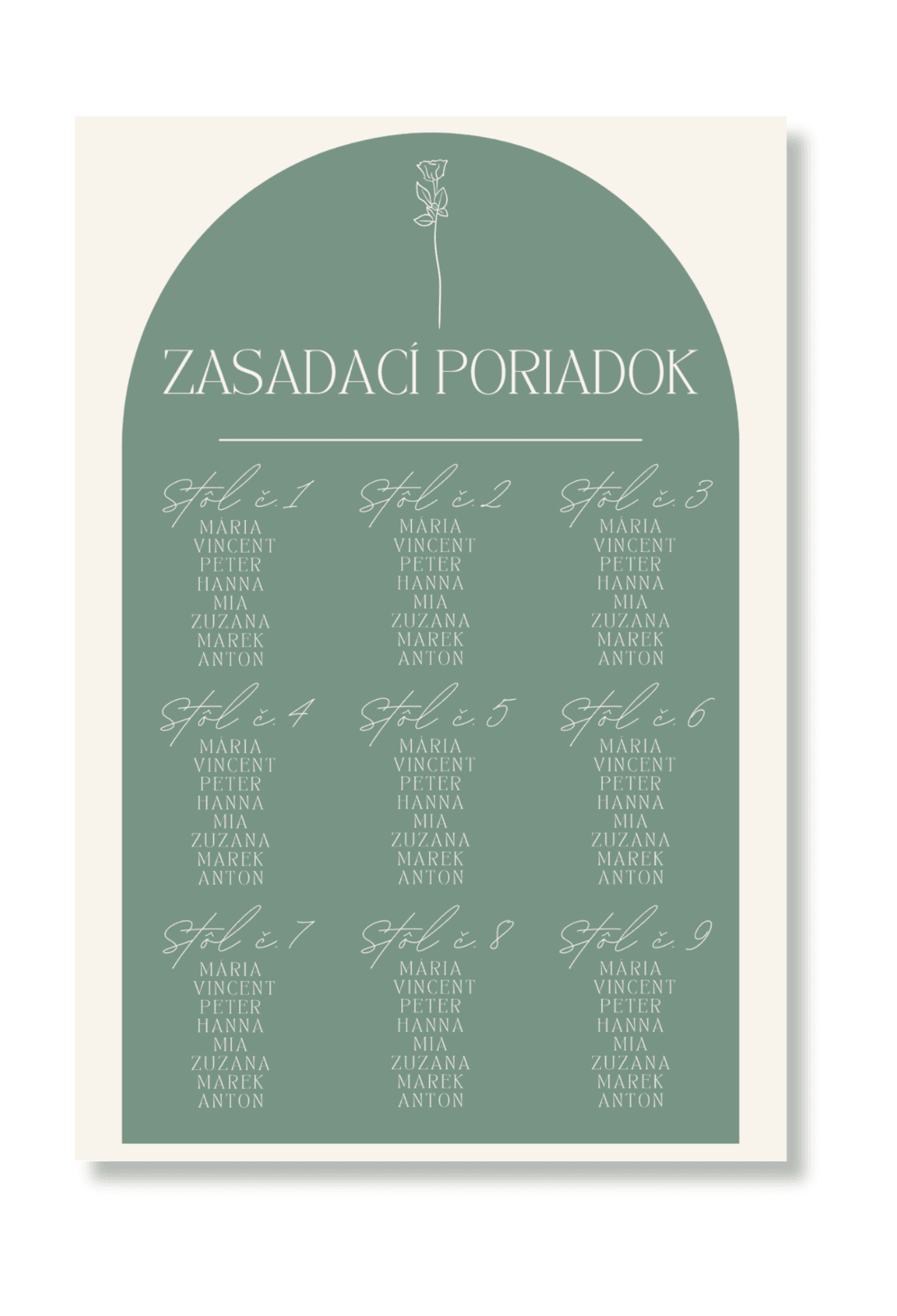 Personal Zasadací poriadok - Greenery Rose