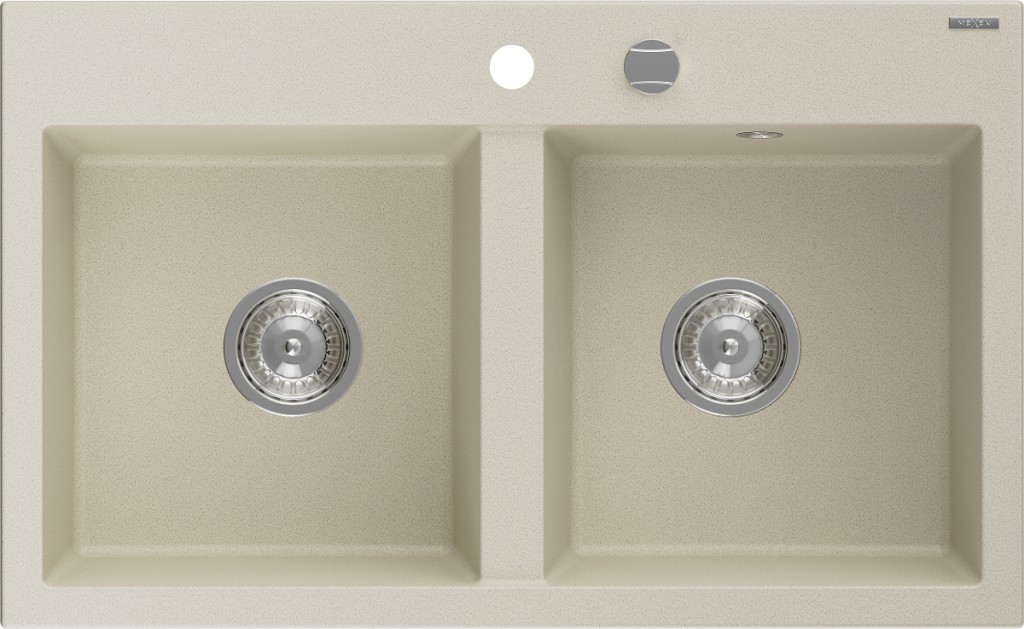 MEXEN MEXEN - Hektor granitový drez 2-bowl 800 x 480 mm, béžová, sifón chróm 6521802000-69
