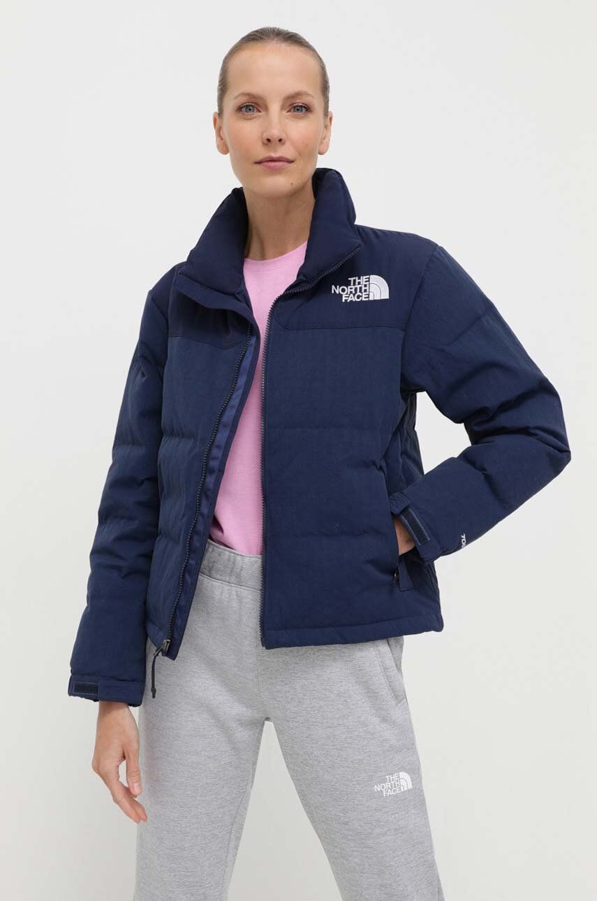 Páperová bunda The North Face 92 RIPSTOP NUPTSE dámska, tmavomodrá farba, zimná