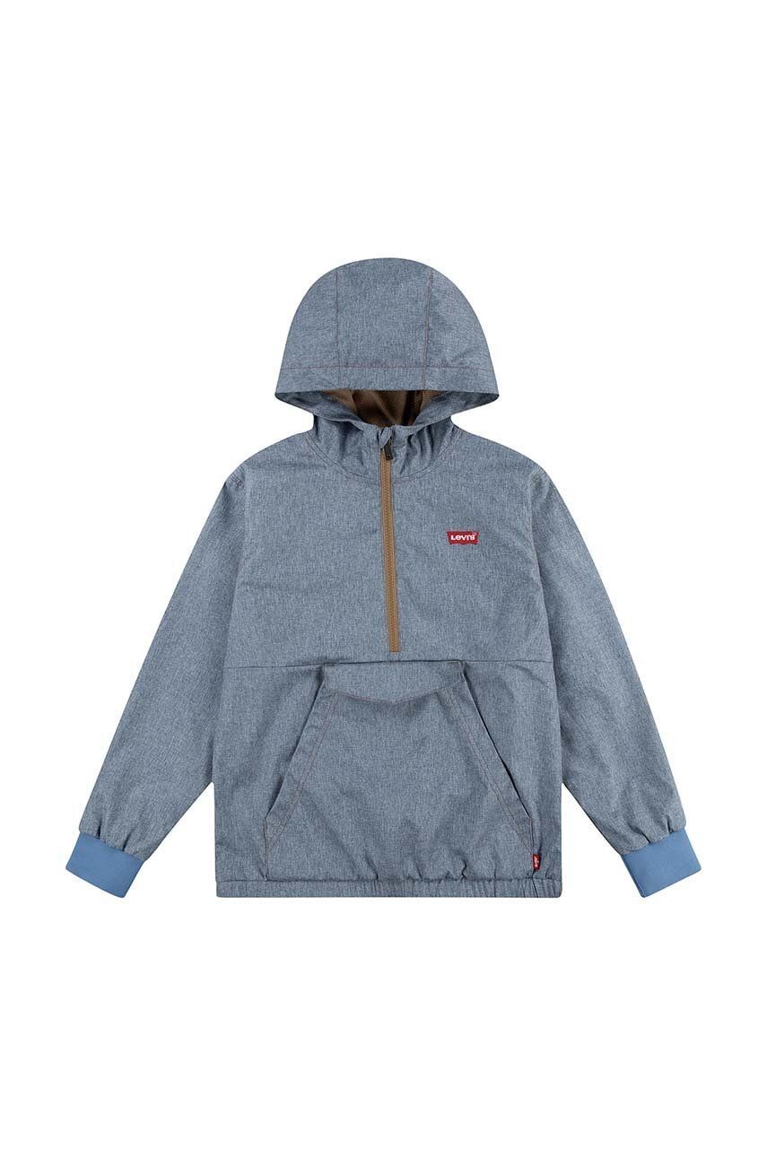Detská bavlnená mikina Levi's LVB CHAMBRAY ANORAK s kapucňou, jednofarebná