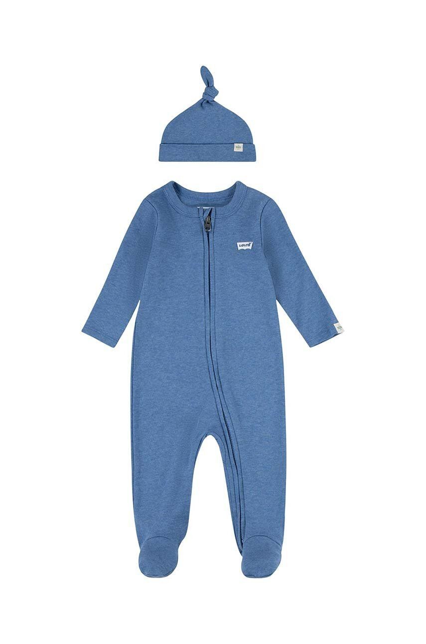 Detský bavlnený overal Levi's LVN FOOTED COVERALL & HAT SET