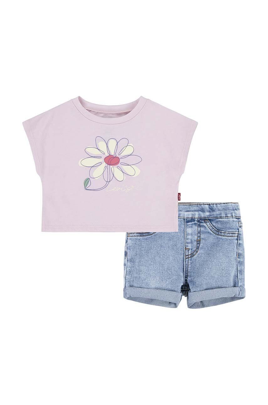 Sada pre bábätká Levi's LVG FLORAL DOLMAN TEE & SHORT ružová farba