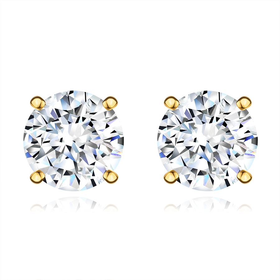 Náušnice zo žltého zlata 585 - číry brúsený zirkón, puzetky