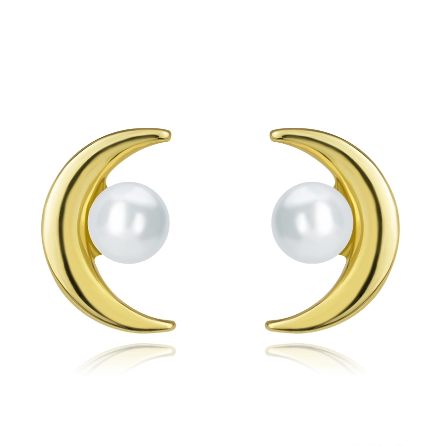 Náušnice zo žltého zlata 375 - kosák mesiaca so sladkovodnou perlou