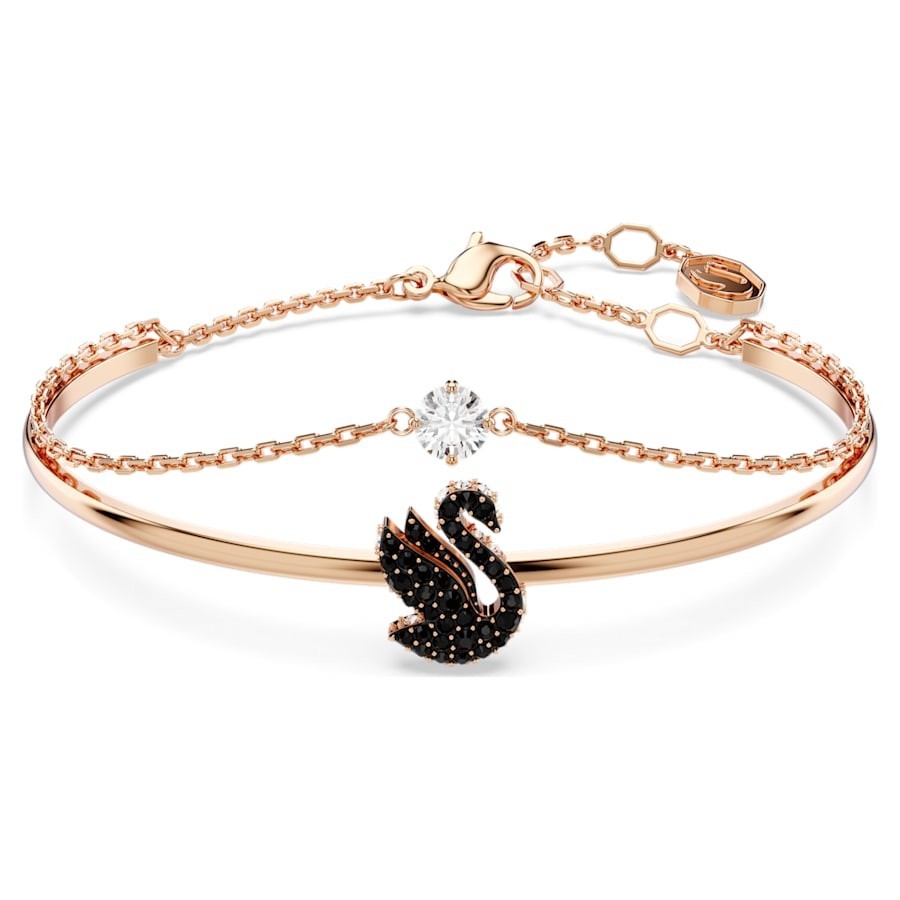 Swarovski Elegantný dvojitý bronzový náramok s kryštálmi Iconic Swan 5678048 5,9 x 4 cm - M