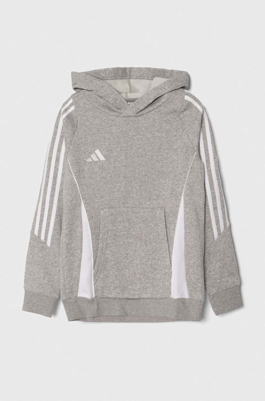 Detská mikina adidas Performance TIRO24 SWHOODY šedá farba, s kapucňou, melanžová