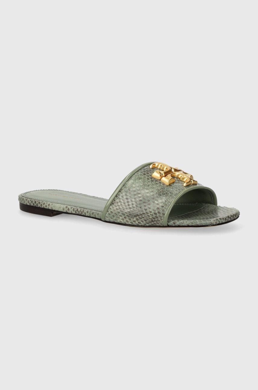 Kožené šľapky Tory Burch Eleanor Slide dámske, zelená farba, 155132.300