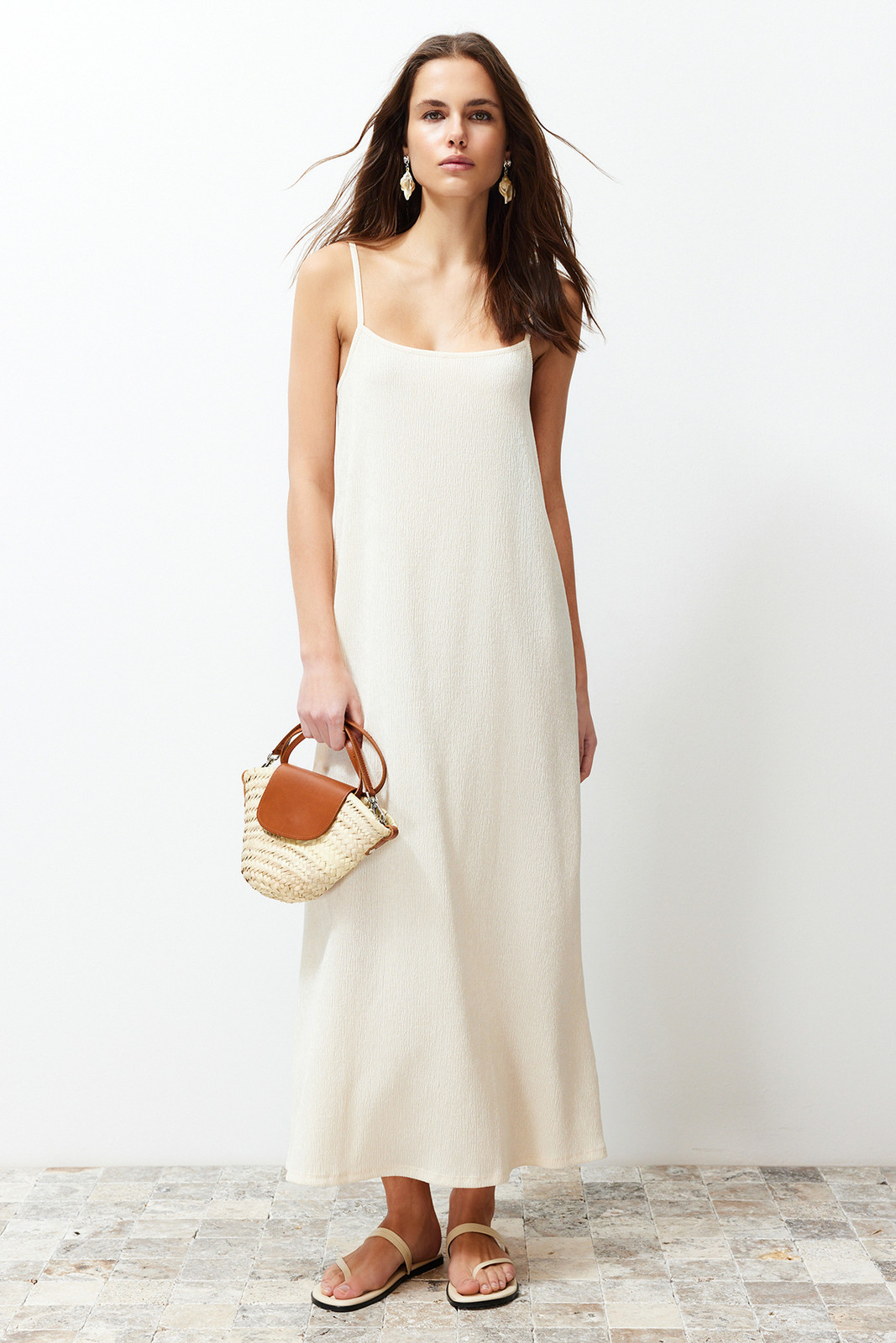 Trendyol Stone Strap Shift/Straight Maxi Knitted Midi Dress