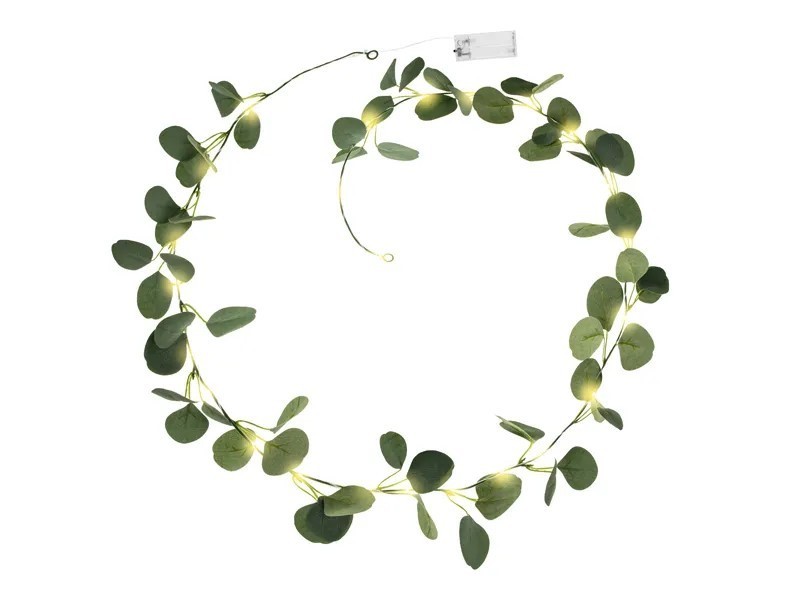 PartyDeco Svadobná girlanda LED - Eucalyptus