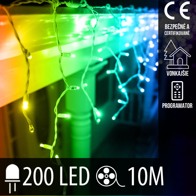 Vianočná LED svetelná záclona vonkajšia + programy - 200LED - 10M Multicolour