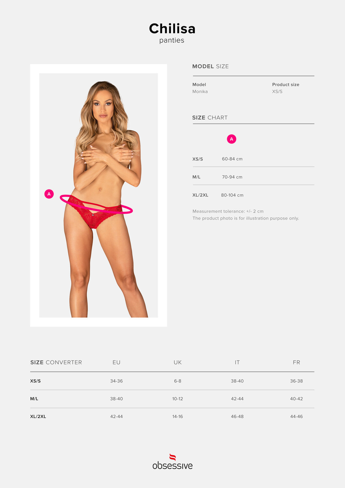 Čipkované nohavičky Chilisa panties - Obsessive XS/S červená
