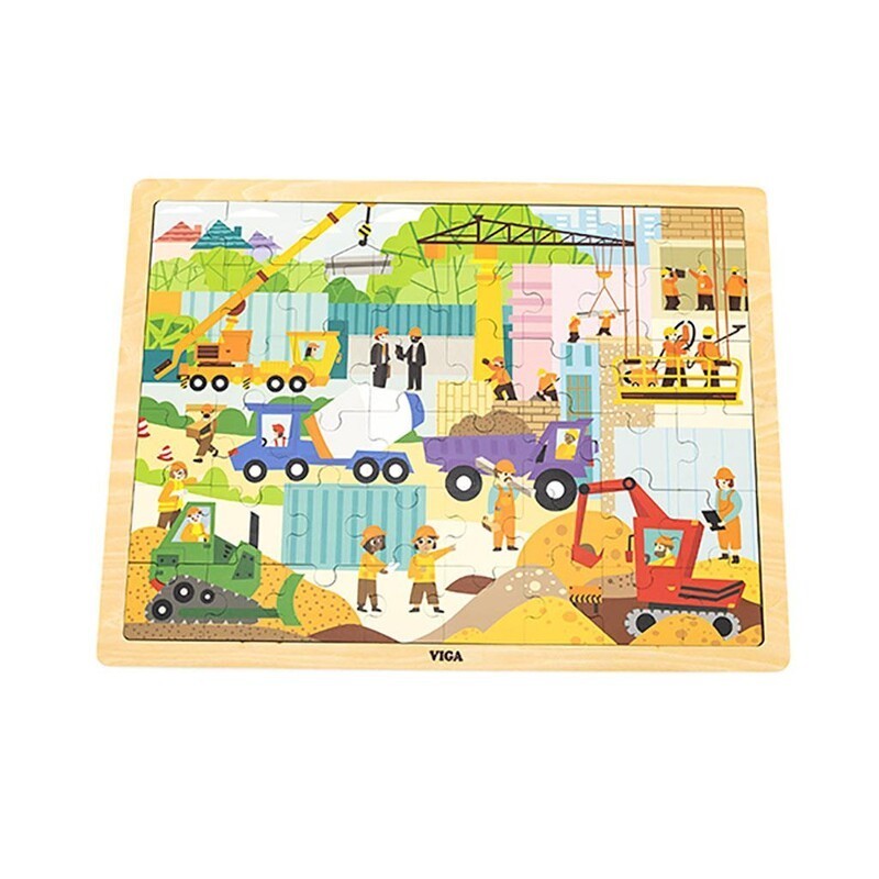 VIGA - Drevené puzzle 48 dielikov Stavebné stroje