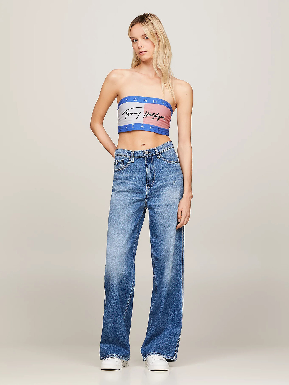 Dámsky top UW0UW05151 C6H modrá a biela - Tommy Hilfiger XS