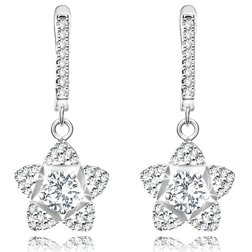 Náušnice zo striebra 925, ligotavý kvietok z čírych okrúhlych zirkónov