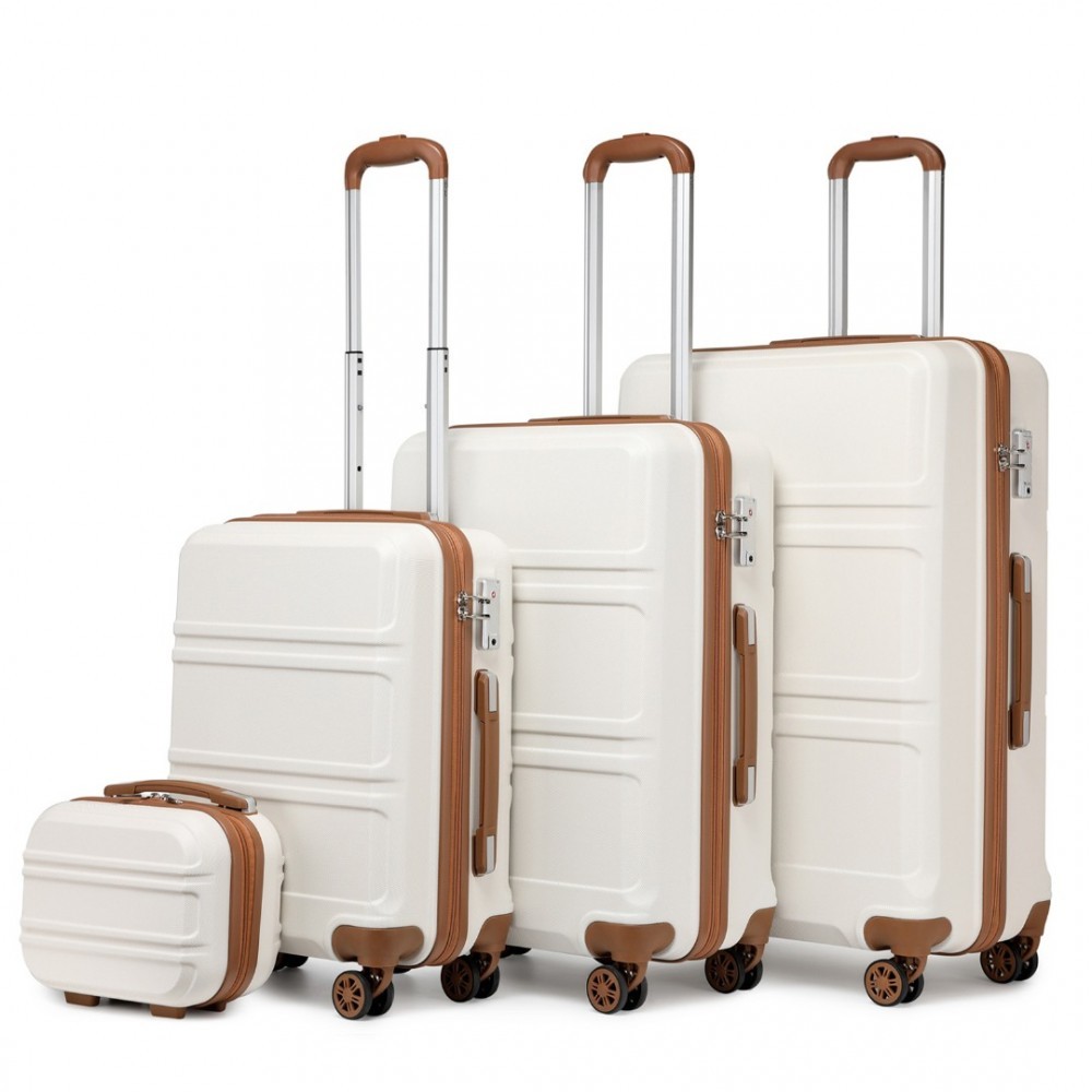KONO Set 4 cestovných kufrov s horizontálnym dizajnom - ABS - béžovo hnedá- 10L/44L/66L/96L