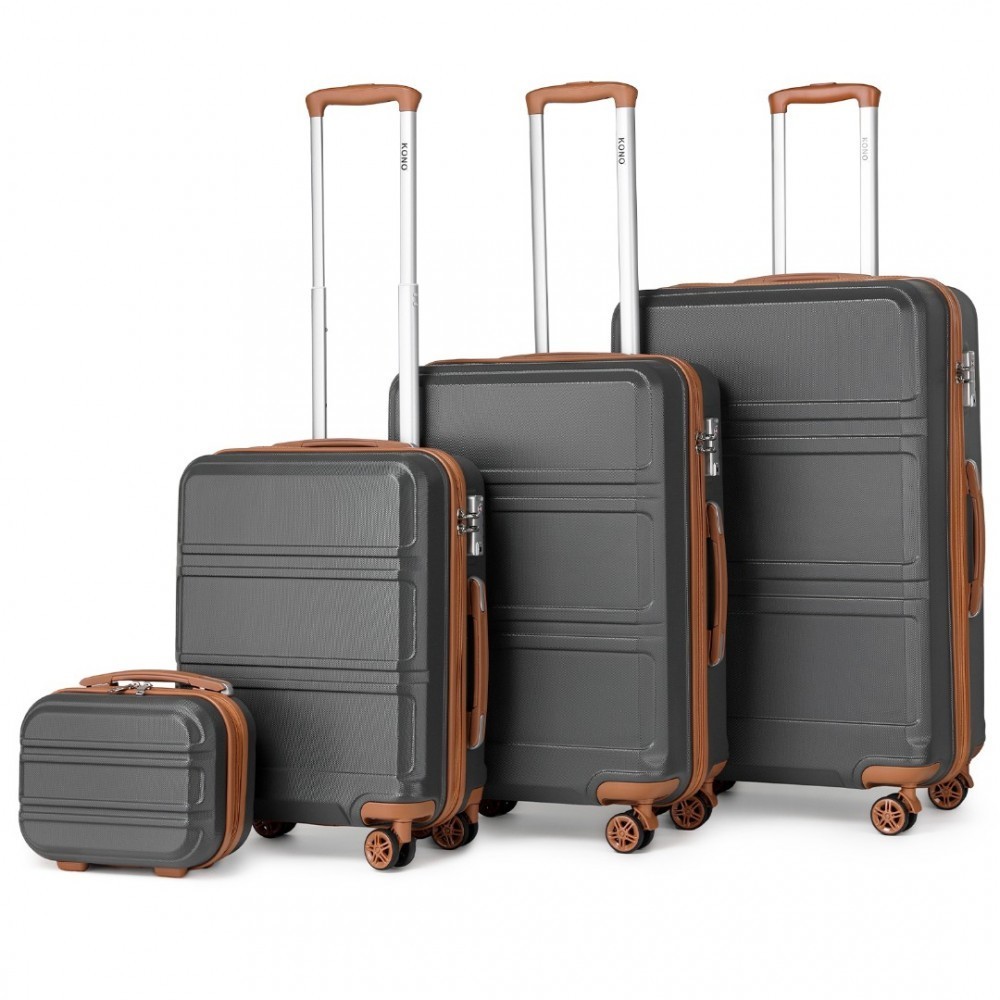 KONO Set 4 cestovných kufrov s horizontálnym dizajnom - ABS - sivo hnedá- 10L/44L/66L/96L