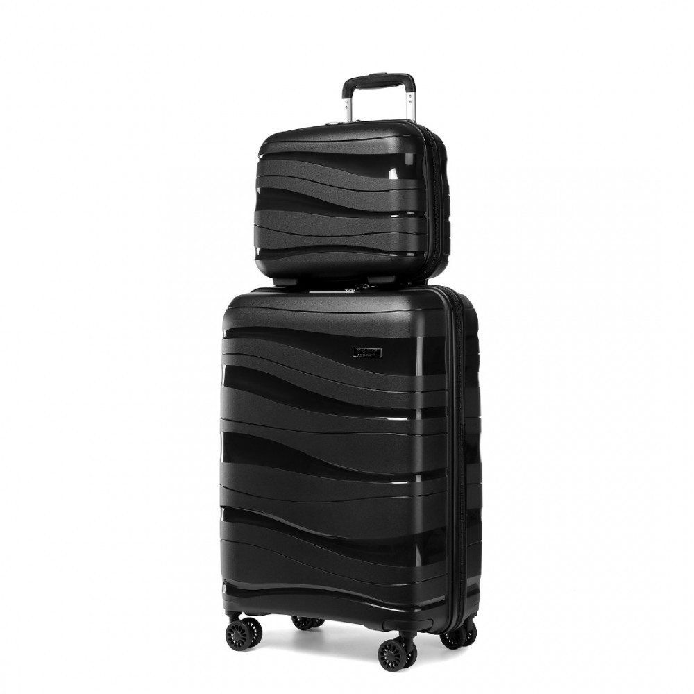 KONO Cestovná sada kabínového kufra a toaletného púzdra - čierna - 39L/11L