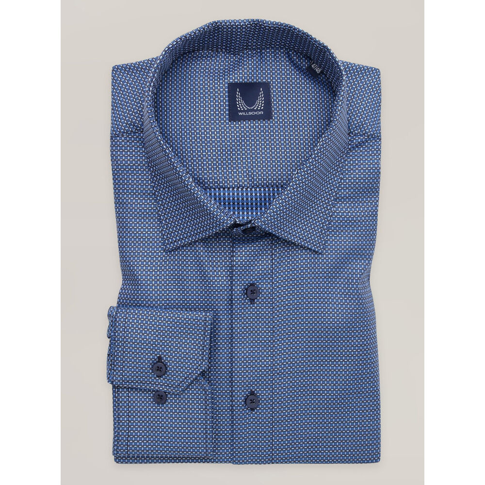 Pánska elegantná modrá košeľa klasického strihu s geometrickým vzorom 16662