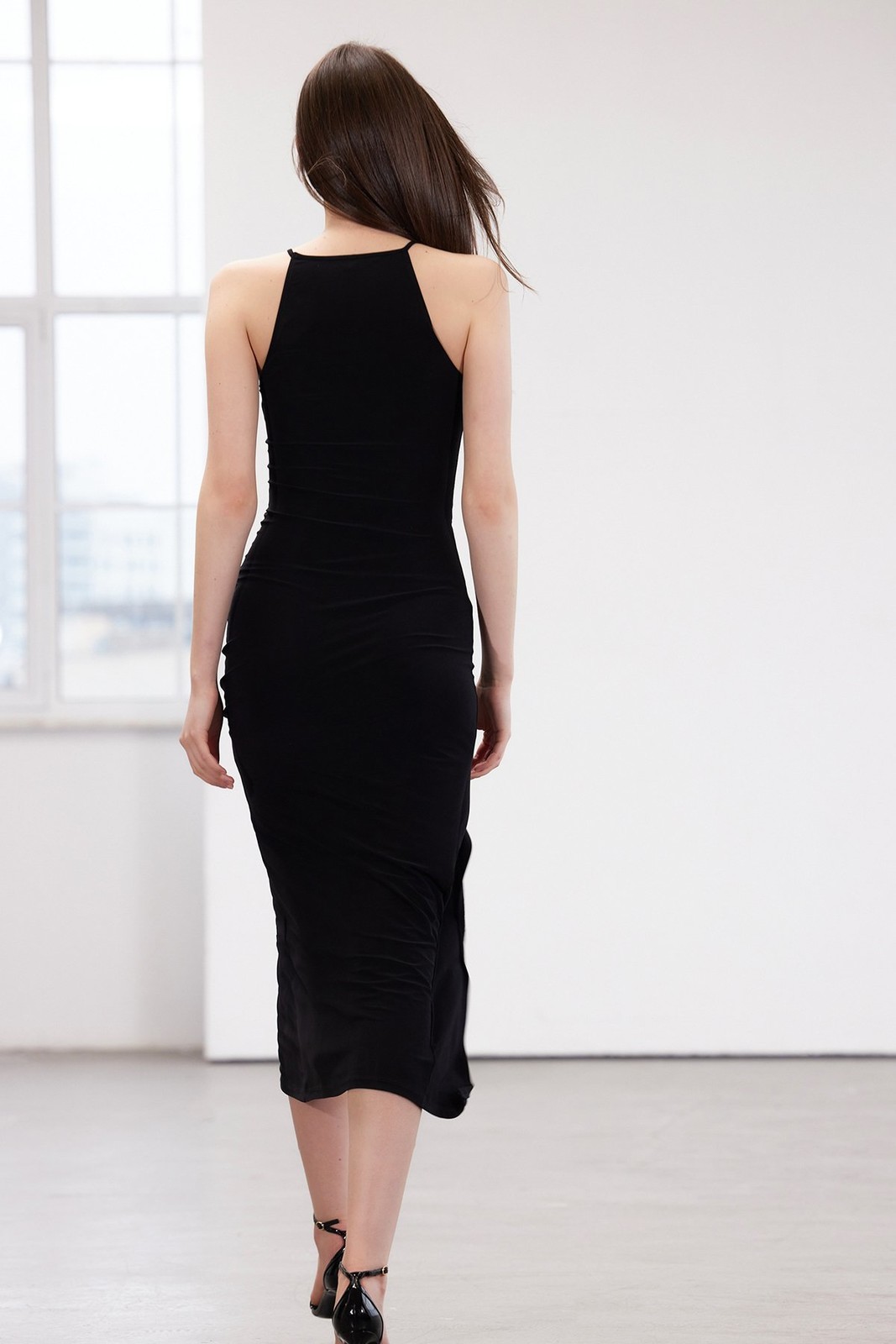 Trendyol Black Limited Edition Halter Neck Draped Slit Fitted Knitted Maxi Dress