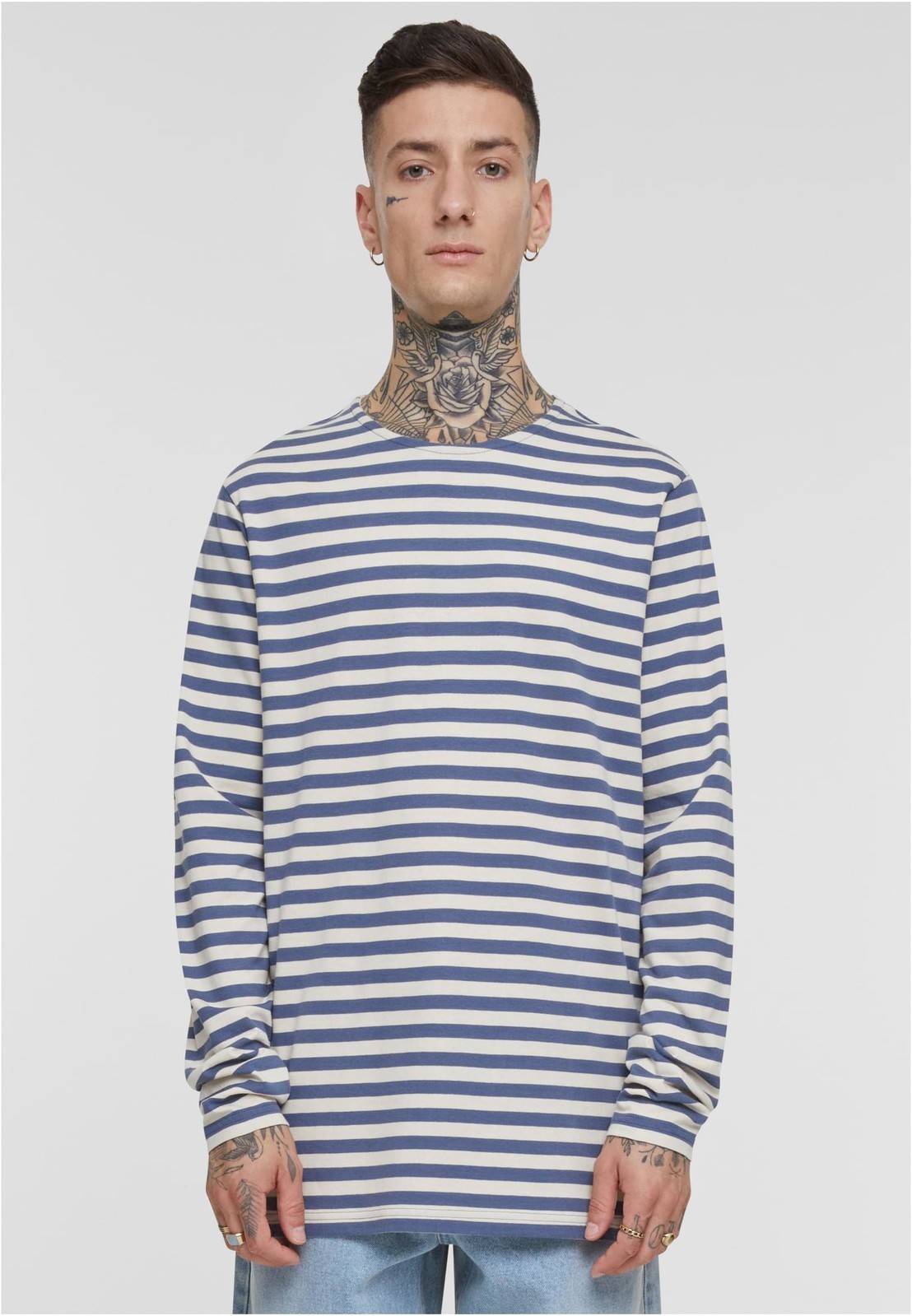 Men's T-shirt Regular Stripe LS - white/blue