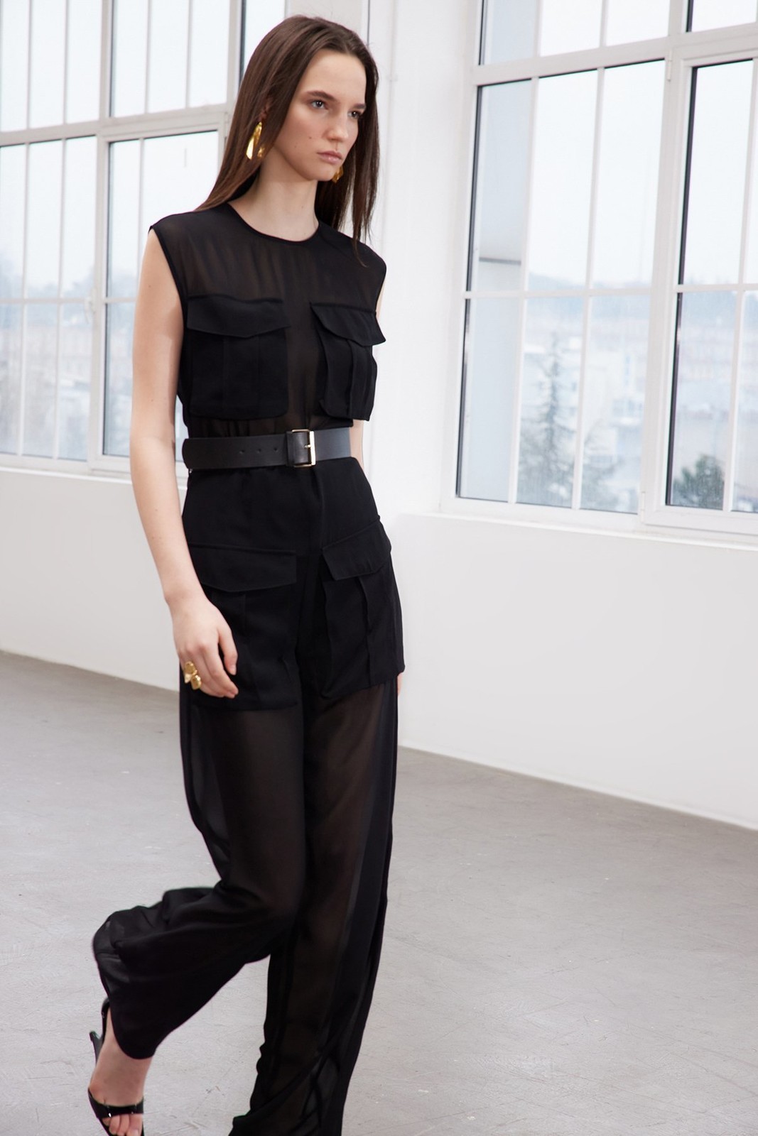Trendyol Limited Edition Black Belt Detailed Chiffon Jumpsuit