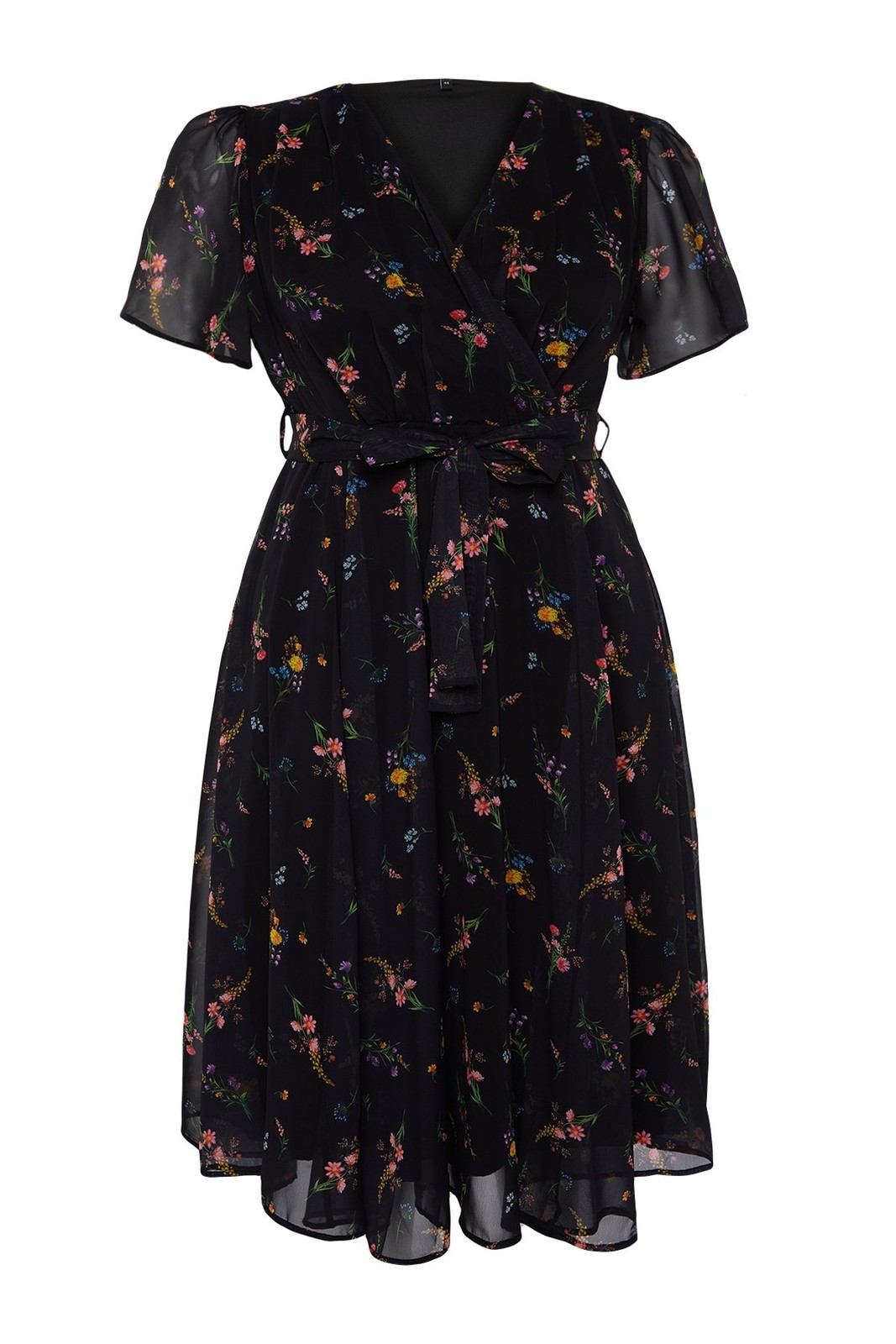 Trendyol Curve Multi Color Floral Pattern Chiffon Double Breasted Woven Dress