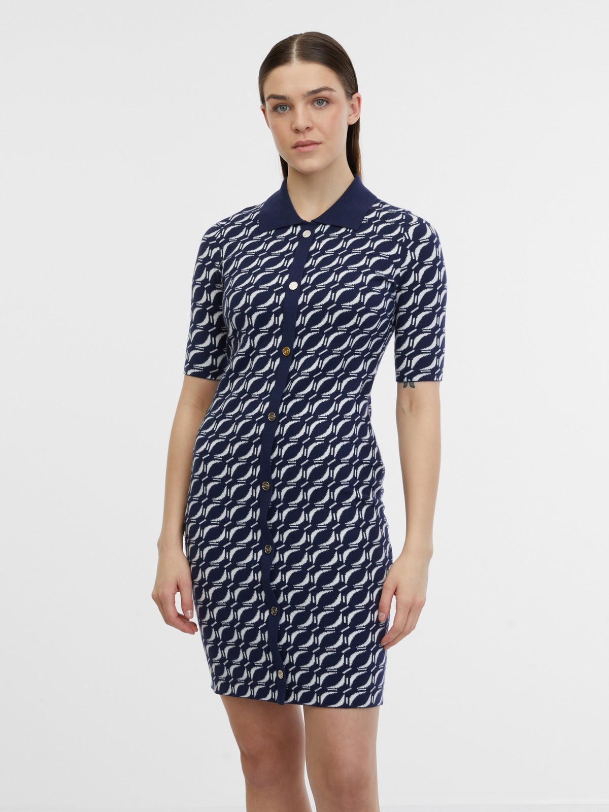 Orsay Navy Blue Women's Patterned Sweater Dress - Women's