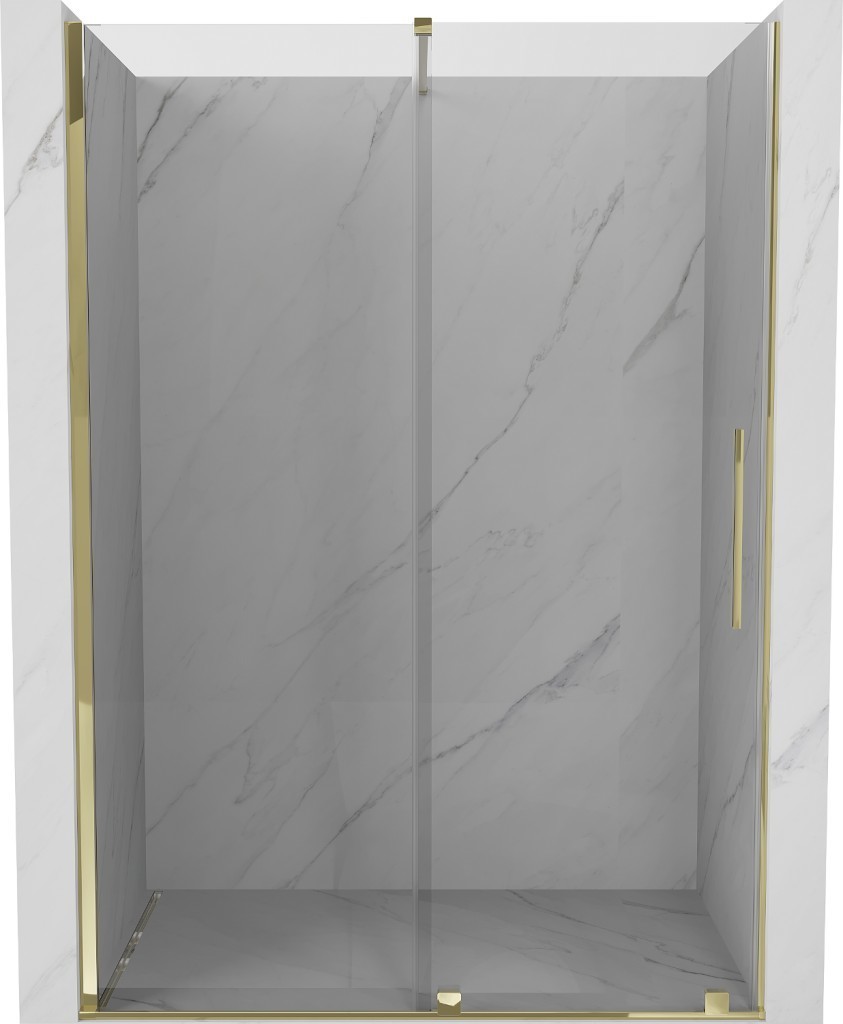 MEXEN/S - Velár posuvné sprchové dvere 130 cm, transparent, zlatá 871-130-000-01-50