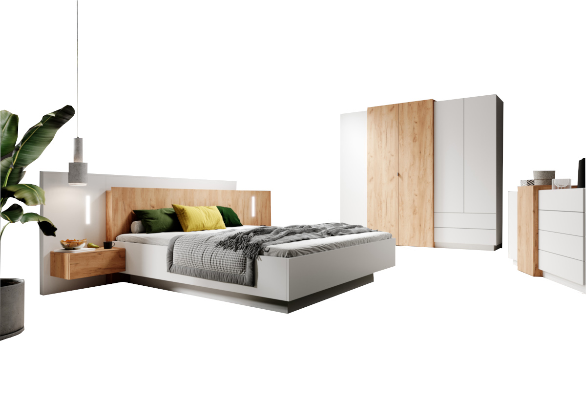 Expedo Spálňová zostava LAMU, biela/dub craft zlatý