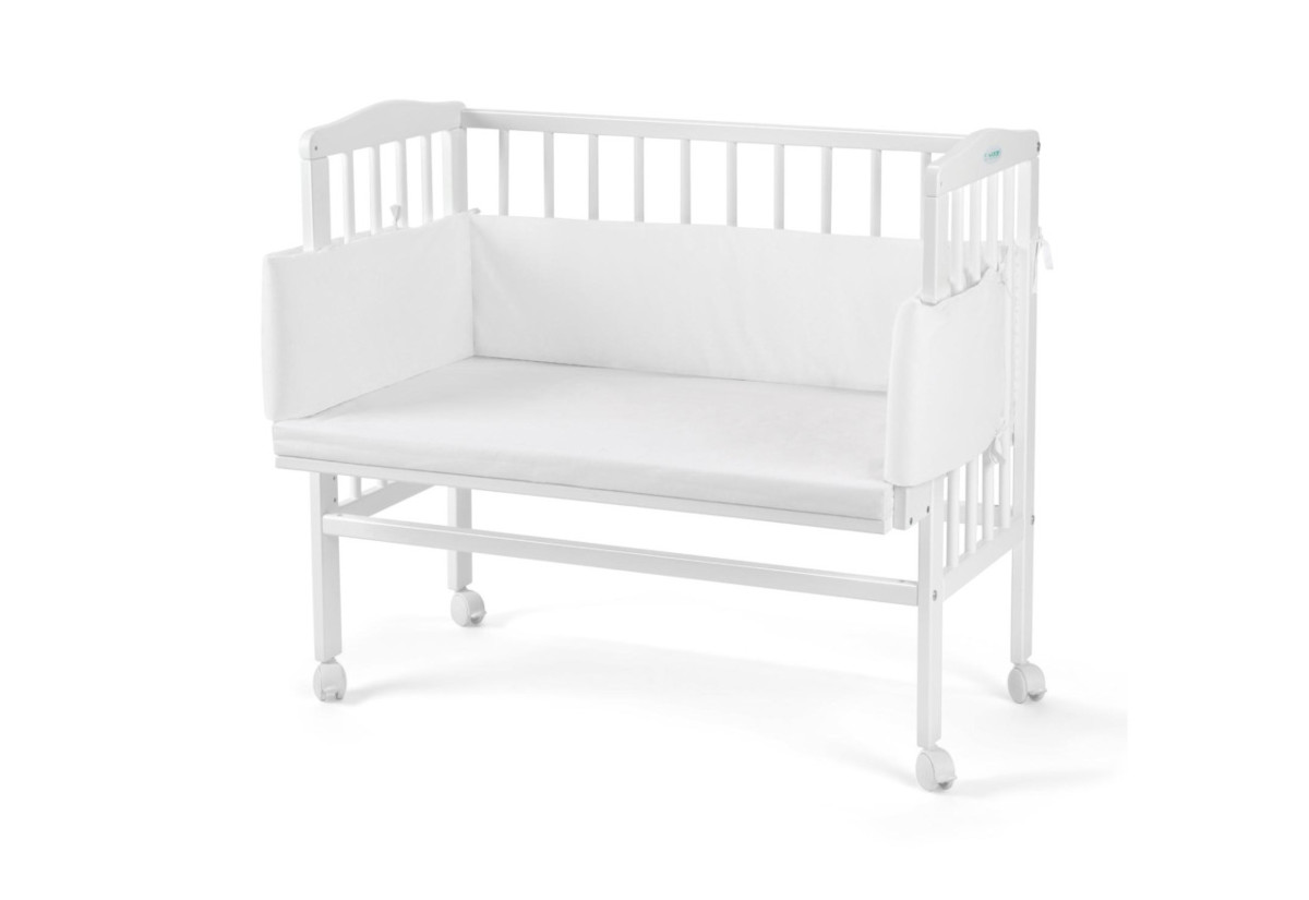 Expedo Prístavná postieľka 2 v 1 s matracom a mantinelom MANULIA 2, 45/58x85/79x94, biela