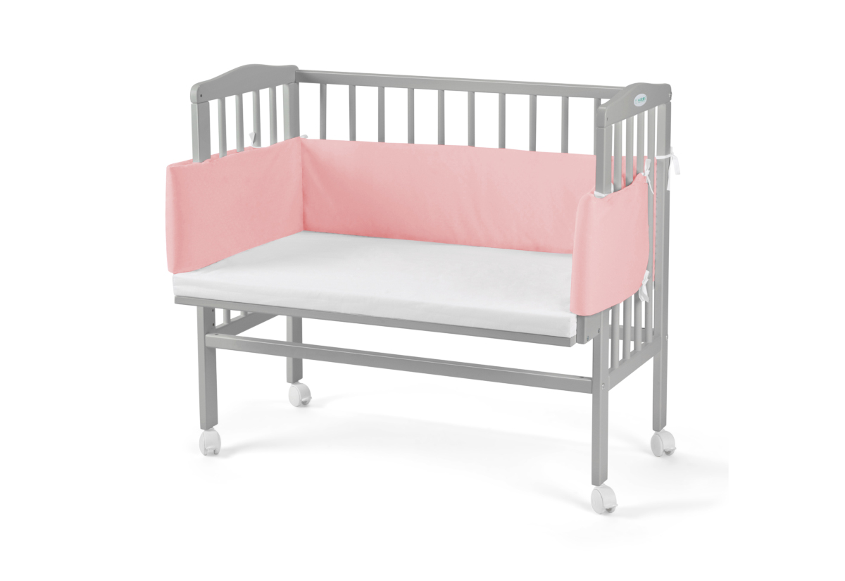 Expedo Prístavná postieľka 2 v 1 s matracom a mantinelom MANULIA 3, 45/58x85/79x94, sivá/ružová