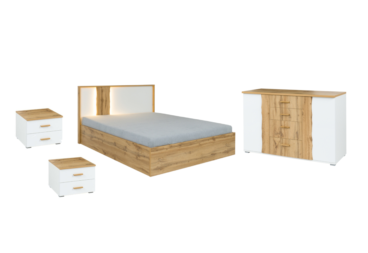 Expedo Spálňová zostava GLUME, 160x200, dub wotan/biela