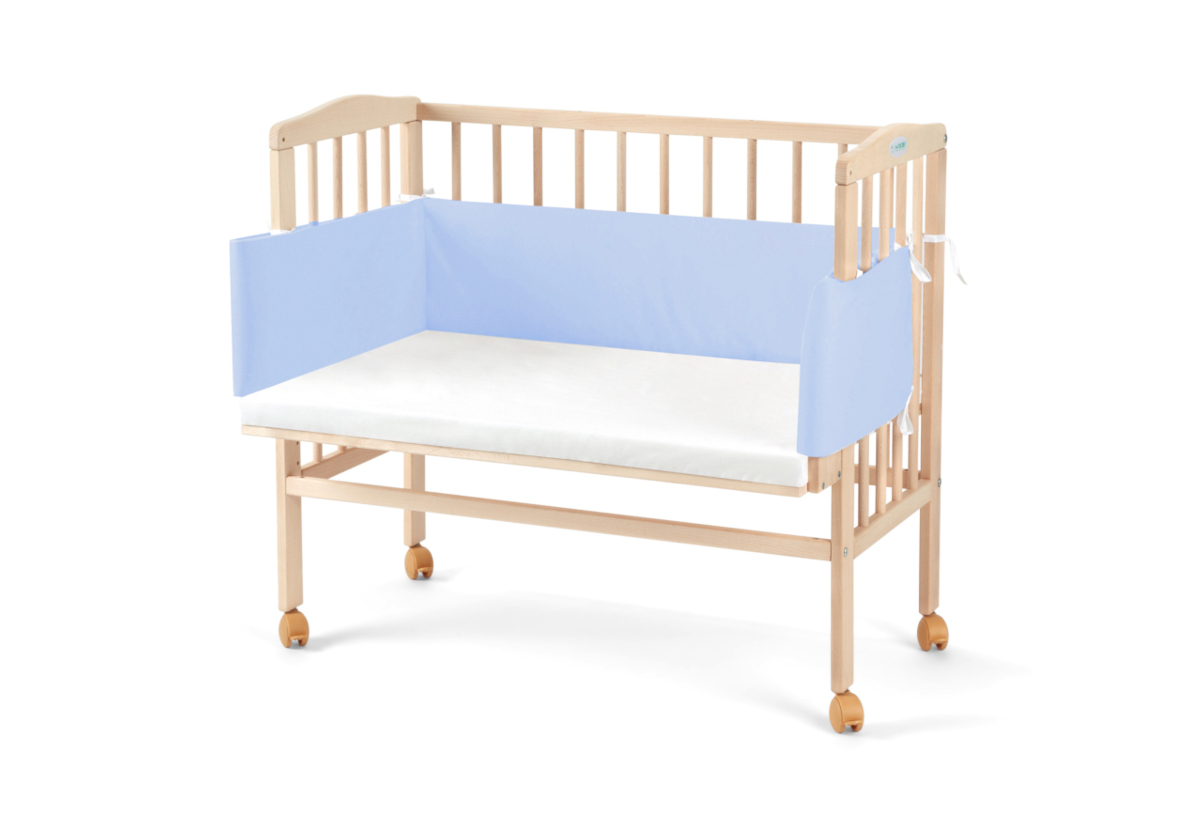 Expedo Prístavná postieľka 2 v 1 s matracom a mantinelom MANULIA, 45/58x85/79x94, hnedá/modrá